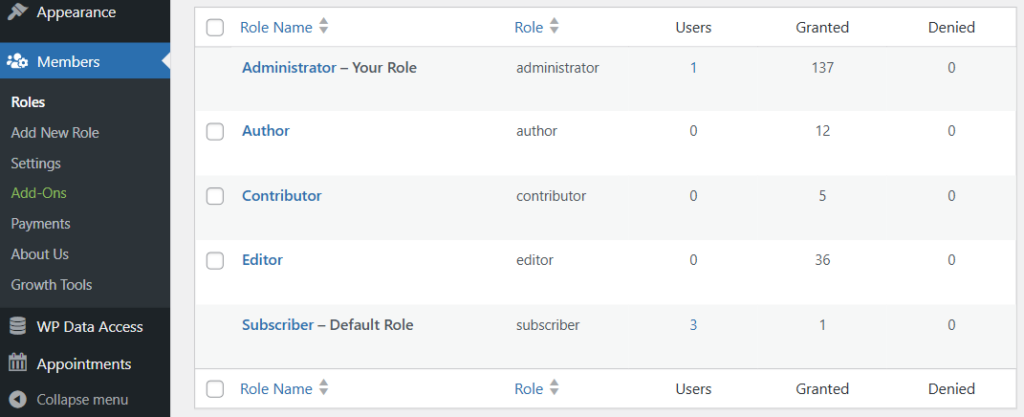 Screenshot depicting the roles you can add.
