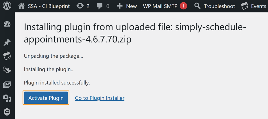 Click on "Activate Plugin" to activate the SSA Basic Edition on your site.